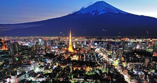 Mt Fuji and Tokyo city in twilight