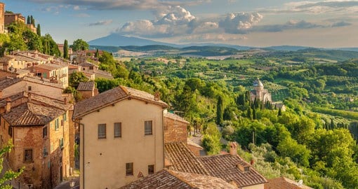 Montepulciano rests atop a narrow chalky hill where the Val d’Orcia and Val di Chiana meet