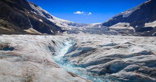 Hike up the Athabasca Glacier to experience the depths of the Columbian Icefields