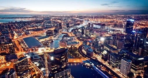 A view of Melbourne at night - a great photo opportunity on your Australia vacation.