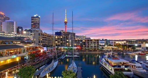 Experience Sunset at Viaduct Harbour on your next trip to New Zealand.