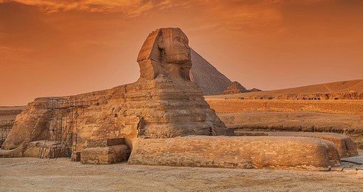 The Great Sphinx sits next to the Pyramids of Khafre Menkaure