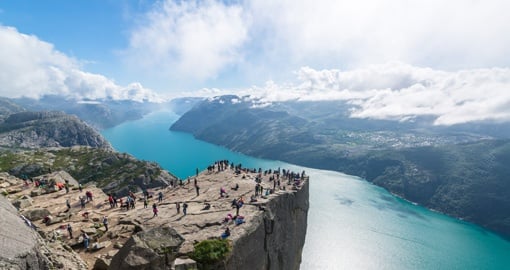 Cliff Preikestolen in fjord Lysefjord, Norway