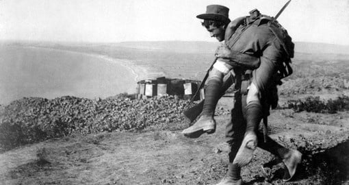 ANZAC carrying a wounded comrade, Dardanelles Campaign. 1915