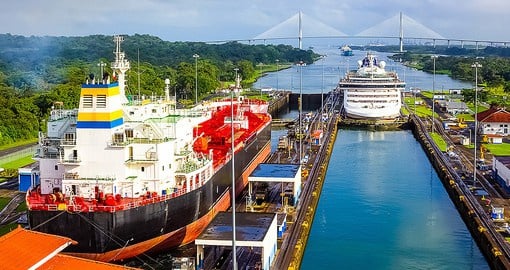 Stretching  for 82-kilometers, the Panama Canal opened in 1914