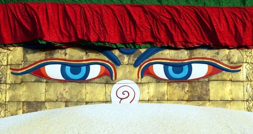 Buddha "wisdom eyes" on the Bodhnath stupa in Kathmandu