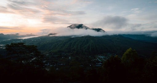 The majestic Mount Batur is an active volcano in Bali that elevates up to 1717m