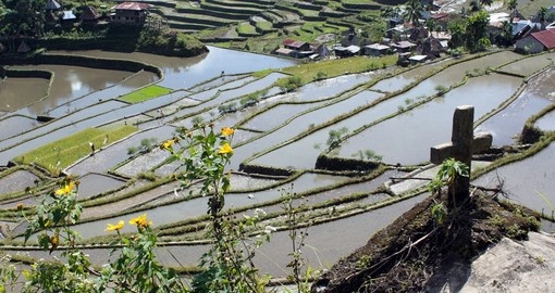 Cross water and rice terraces in Batad near Banaue