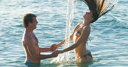 Romantic couple having fun in the water