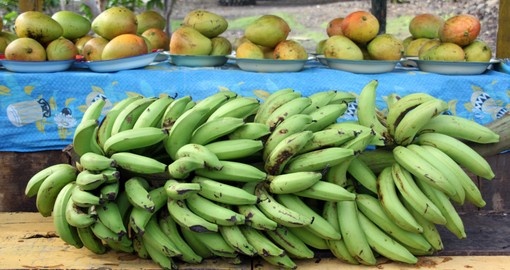 Tropical fruits on the stall near the road in Savaii