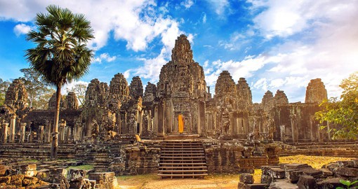 Built in the late 12th century, The Bayon is a Khmer Buddhist temple at Angkor Thom