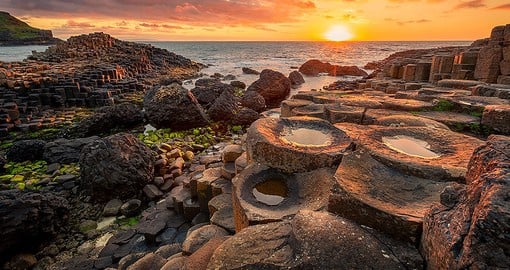 Sunset at Giants Causeway in North Antrim