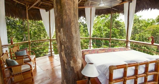 Your Peru vacation package includes a standard cabin at the Treehouse Lodge Iquitos.