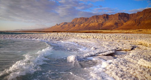 The Dead Sea is a landlocked salt water lake between Israel and Jordan