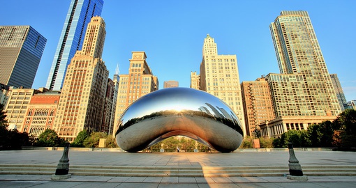 Play with perspective at Chicago's famous Cloud Gate at Millennium Park