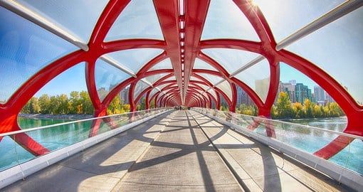 Take a stroll through Calgary's Peace Bridge, named to honour Canada's peacekeeping efforts