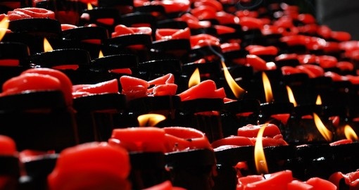 Votive candles or prayer candles in the Basilica in Cebu