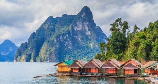 The scenic floating resort at Ratchaprapha dam in Khao Sok National Park
