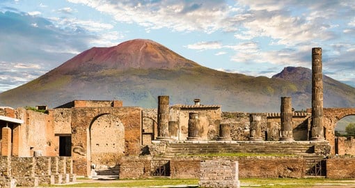 The ruins of  Pompeii in the shadow of Vesuvius