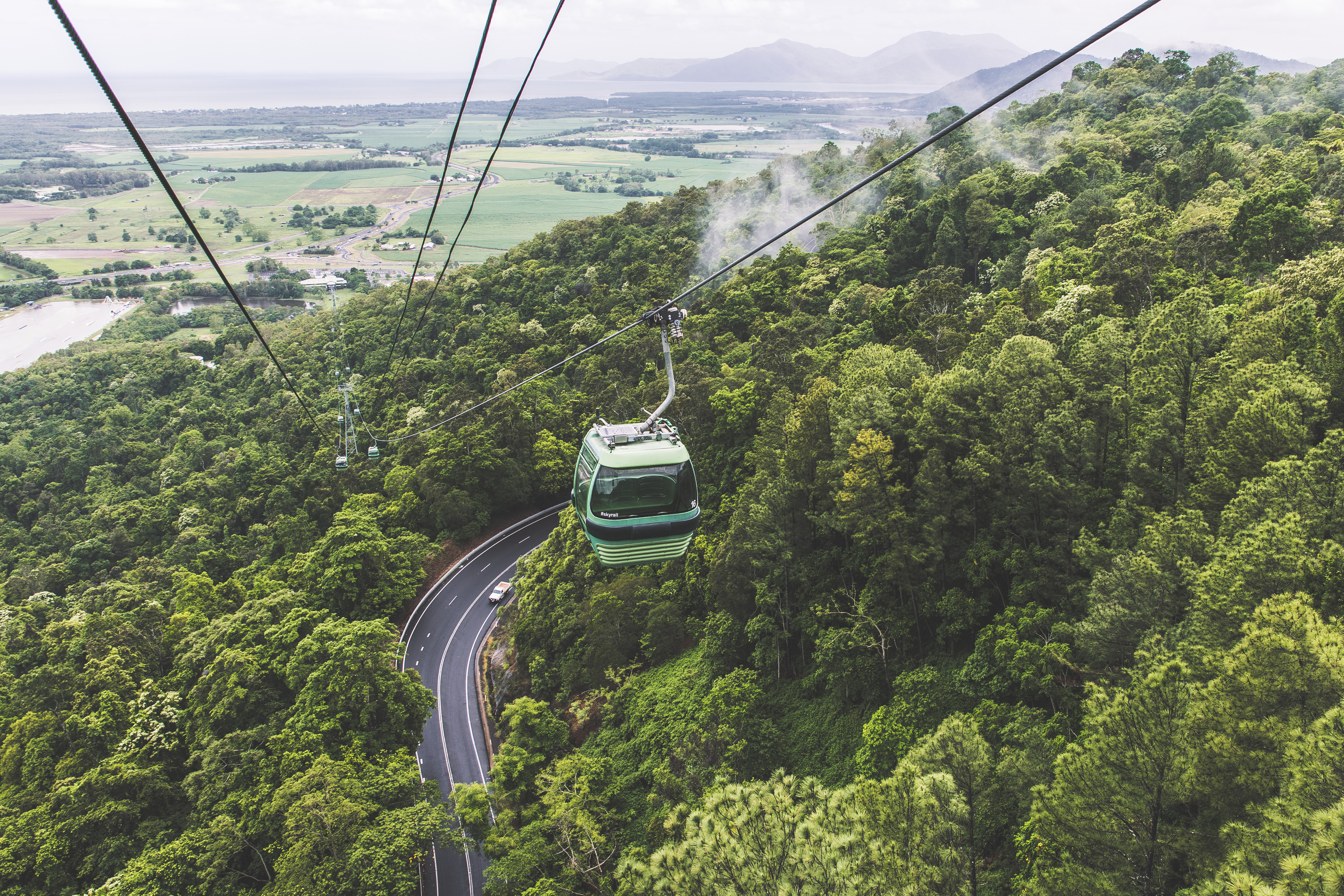 Scenic Skyrail gondola over Kuranda rainforest.