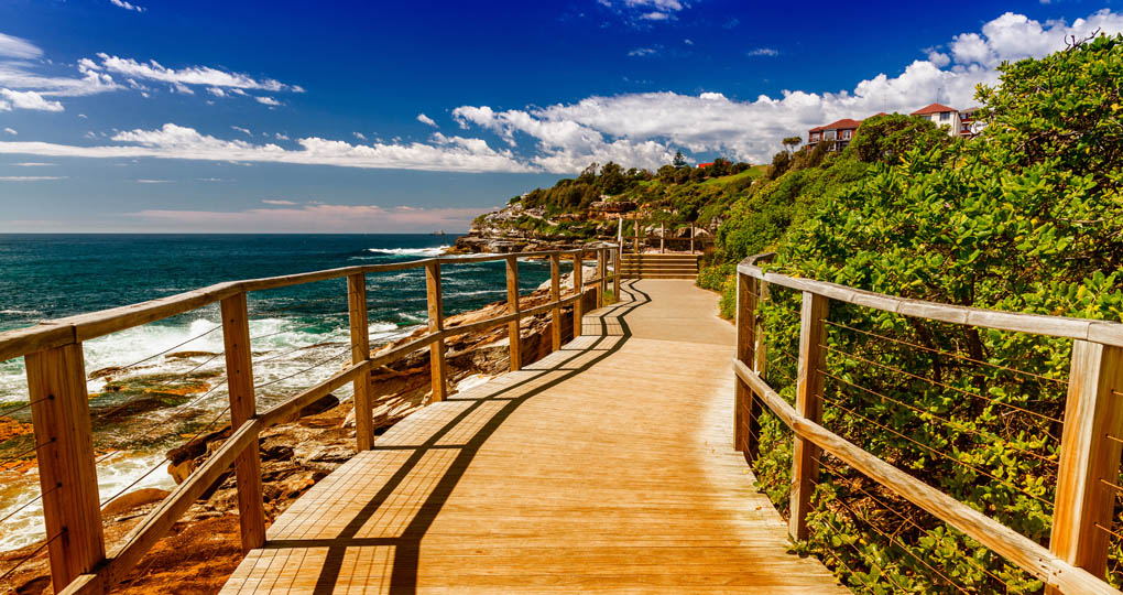 Sydney boardwalk along coast near Bondi Beach