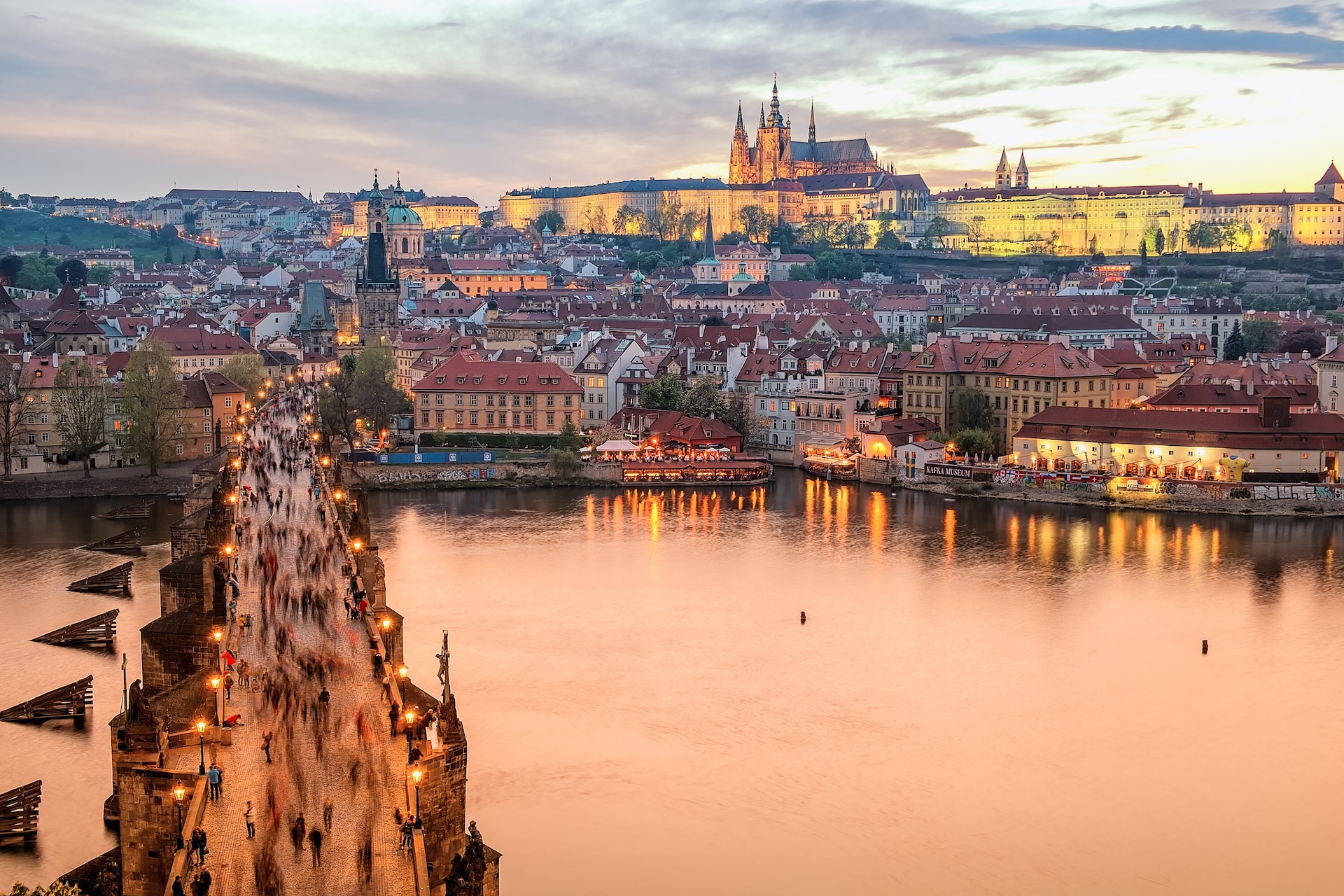 Skyling and river of Prague in Czechia