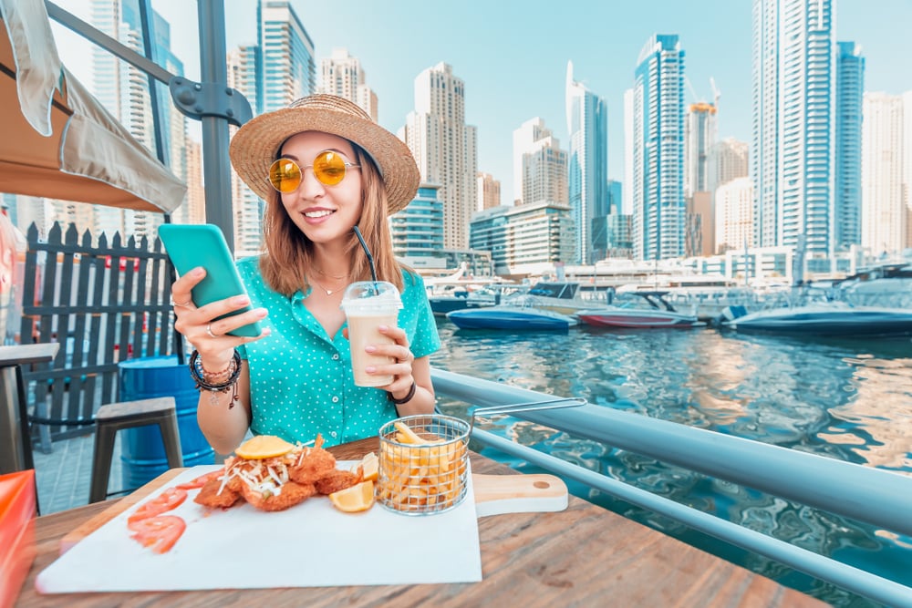 woman at Dubai marina restaurant