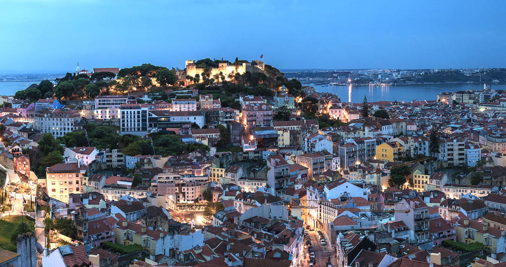 Lisbon from above at dusk.