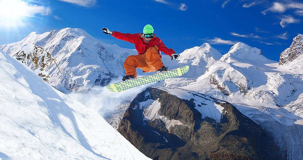 Snowboarder in Switzerland's mountains