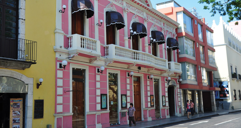 View of colourful architecture in Merida.