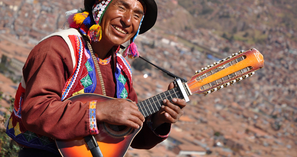 Quechua man playing music