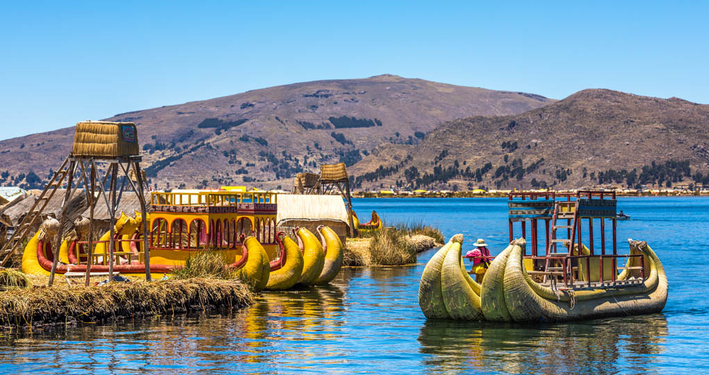 Uros floating island on Lake Titicaca